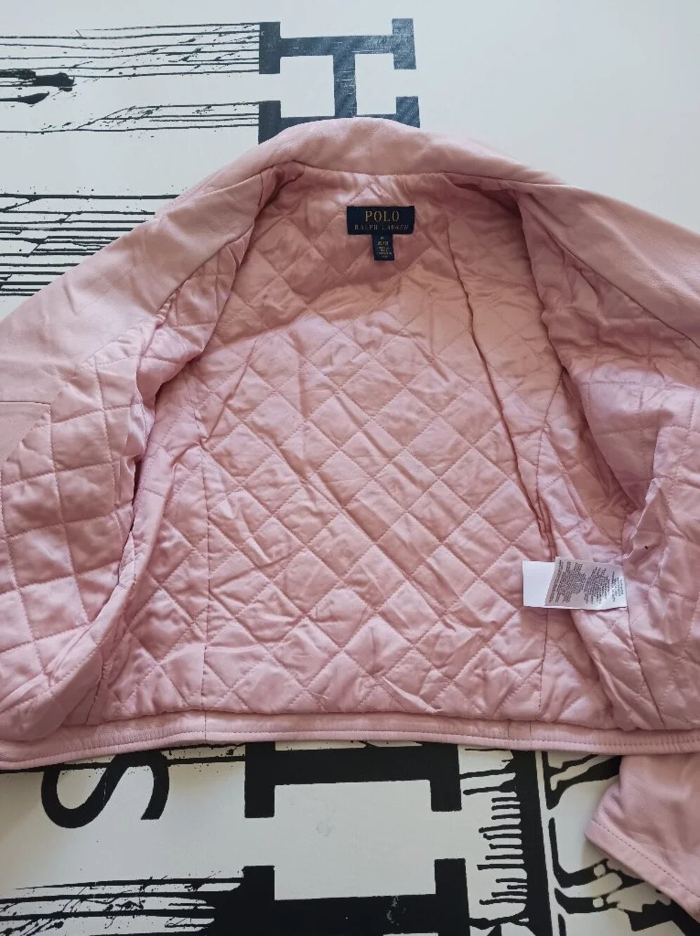 Girls Polo Ralph Lauren Lamb Leather Powder Pink Moto Zip-Up Jacket Size 10-12